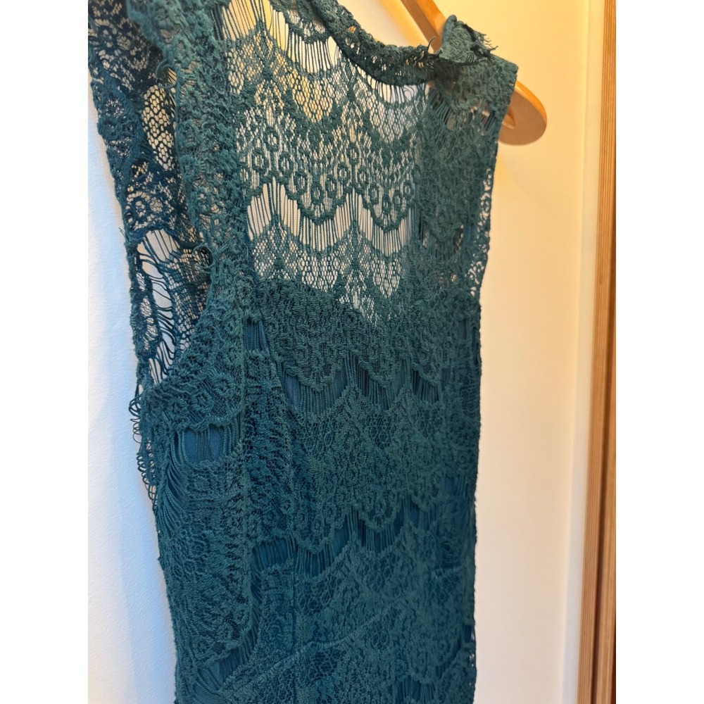 Rare Free‎ People Teal Blue Lace Cap Sleeve Mini Dress Size S Darling! - Picture 3 of 4